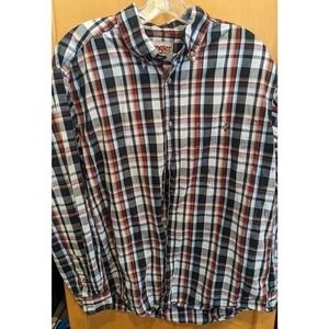 Wrangler Rugged Large Shirt Mens Large Red Black Plaid Cotton‎ Western Outdoor